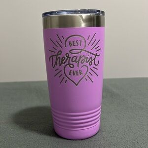 "Best Therapist Ever" etched insulated 20oz tumbler, lavender, BRAND NEW!